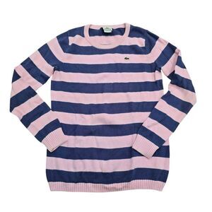 Lacoste Sweater Women's 42 Pink Blue Knit Striped 100% Cotton Thermal Gorpcore